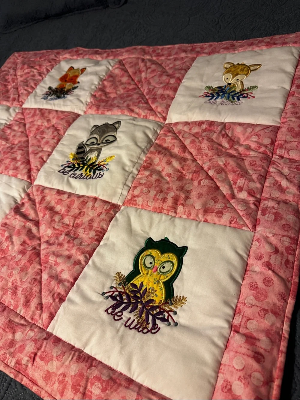 Handmade Woodland Animals Quilted Baby Blanket Cottagecore Coquette
